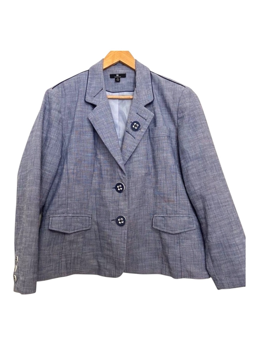 M Collection blazer cotton blend blue vest size 14 denim mix plus size jacket